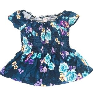 JUSTICE Off Shoulder Top/Blouse With Scalloped Trim & Ruched Waist Blue Girls 8Y